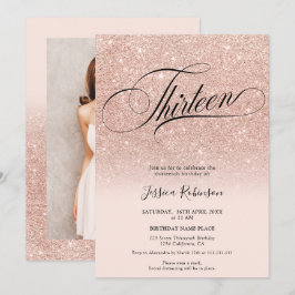 Roos gouden glitter ombre chique script roze Derti Kaart