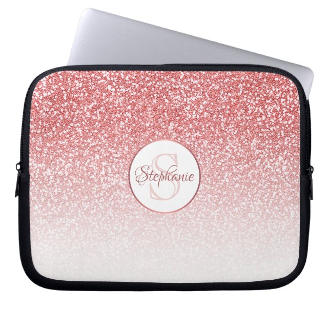 Roos Gouden Glitter Ombre Folie Monogram Laptop Sleeve (Voorkant)