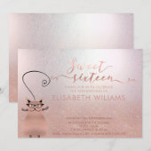 Roos gouden glitter ombre kalligrafie grappige kat kaart (Voorkant / Achterkant)