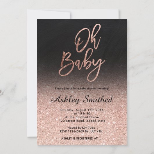 Roos gouden glitter ombre krijtbord Oh baby shower Kaart (Voorkant)