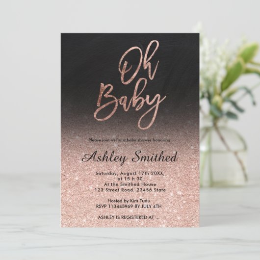 Roos gouden glitter ombre krijtbord Oh baby shower Kaart (Staand voorkant)