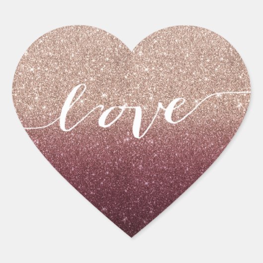 Roos gouden glitter ombre liefde bruiloft gunst hart sticker (Voorkant)