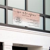 Roos gouden glitter ombre logo marmer We zijn open Spandoek (Buitenkant Gebouw)