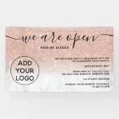 Roos gouden glitter ombre logo marmer We zijn open Spandoek (Horizontaal)