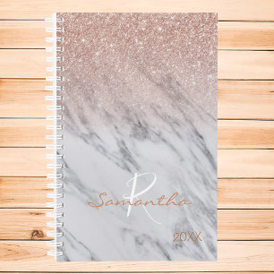 Roos Gouden Glitter Ombre Marmer Jaarlijks Monogra Planner