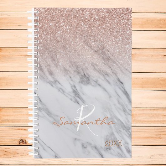 Roos Gouden Glitter Ombre Marmer Jaarlijks Monogra Planner