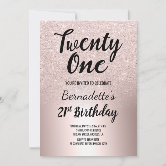 Roos gouden glitter ombre metallic 21e verjaardag kaart (Voorkant)