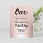 Roos gouden glitter ombre metallic eerste verjaard kaart (Staand voorkant)