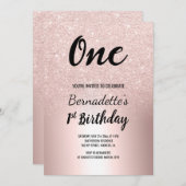 Roos gouden glitter ombre metallic eerste verjaard kaart (Voorkant / Achterkant)