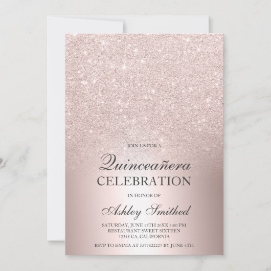 Roos gouden glitter ombre metallic folie Quinceañe Kaart (Voorkant)