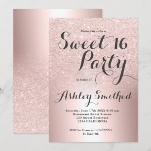 Roos gouden glitter ombre metallic folie Sweet 16 Kaart