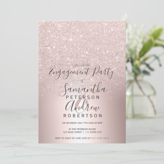 Roos gouden glitter ombre metallic folie verloving kaart (Staand voorkant)