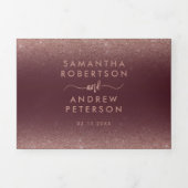 Roos gouden glitter ombre rode bordeaux bruiloft drieluik uitnodiging (Cover)