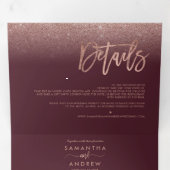 Roos gouden glitter ombre rode bordeaux bruiloft drieluik uitnodiging (Binnenzijde eerst)