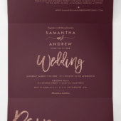 Roos gouden glitter ombre rode bordeaux bruiloft drieluik uitnodiging (Binnenkant midden)