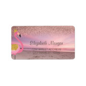 Roos gouden glitter ombre roze flamingo strand etiket (Voorkant)