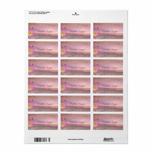 Roos gouden glitter ombre roze flamingo strand etiket (Full Sheet)