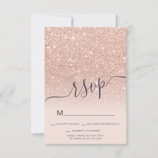 Roos gouden glitter ombre RSVP blush roze Sweet 16 Kaart (Voorkant)