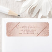 Roos gouden glitter ombre script blush roze bruilo etiket (Insitu)