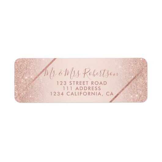 Roos gouden glitter ombre script blush roze bruilo etiket (Voorkant)