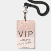 Roos gouden glitter ombre script blush Sweet 16 VI Badge (Voorzijde met lanyard)