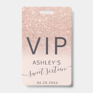 Roos gouden glitter ombre script blush Sweet 16 VI Badge