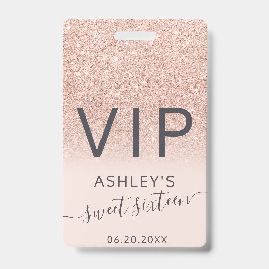 Roos gouden glitter ombre script blush Sweet 16 VI Badge (Voorzijde)