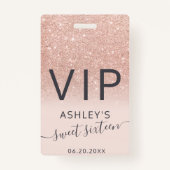 Roos gouden glitter ombre script blush Sweet 16 VI Badge (Voorkant)