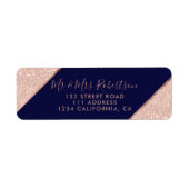 Roos gouden glitter ombre script marineblauw bruil etiket (Voorkant)