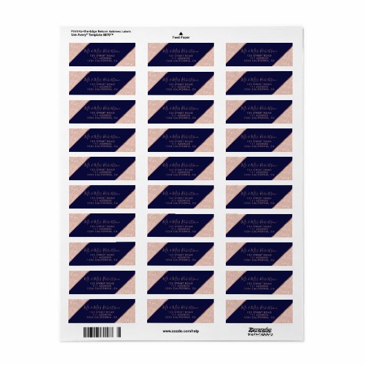 Roos gouden glitter ombre script marineblauw bruil etiket (Full Sheet)