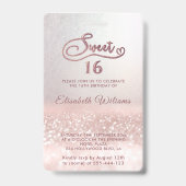 Roos gouden glitter ombre script Sweet 16 VIP Badge (Achterkant)
