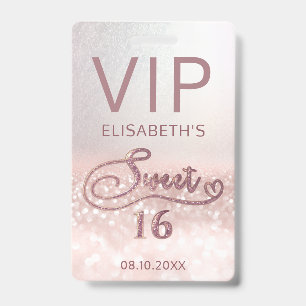 Roos gouden glitter ombre script Sweet 16 VIP Badge