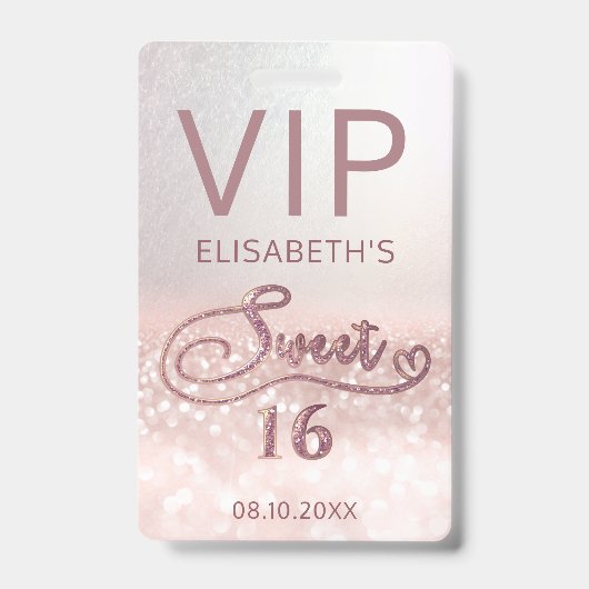 Roos gouden glitter ombre script Sweet 16 VIP Badge (Voorzijde)