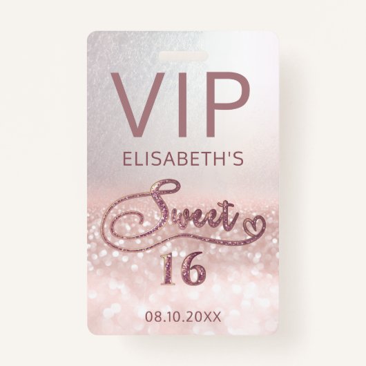 Roos gouden glitter ombre script Sweet 16 VIP Badge (Voorkant)