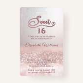 Roos gouden glitter ombre script Sweet 16 VIP Badge (Achterkant)