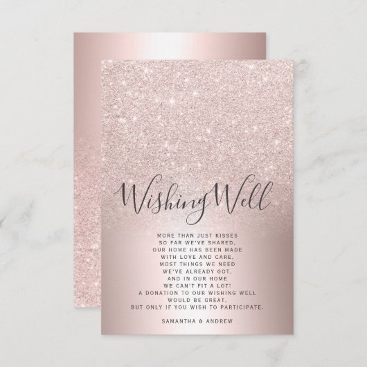 Roos gouden glitter ombre wensing goed bruiloft informatiekaartje (Voorkant / Achterkant)
