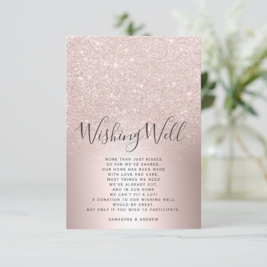 Roos gouden glitter ombre wensing goed bruiloft informatiekaartje (Staand voorkant)