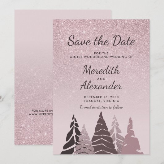 Roos gouden glitter ombre wintervakantie bruiloft save the date (Voorkant / Achterkant)