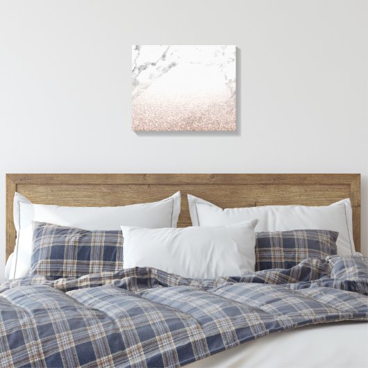 Roos gouden glitter op marmeren doek canvas afdruk (Insitu (Slaapkamer))