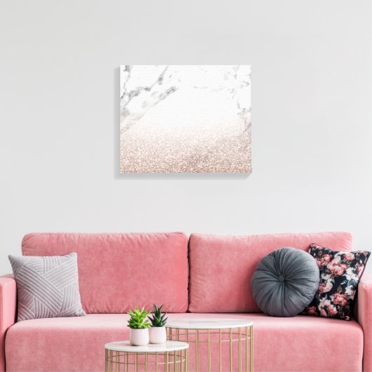 Roos gouden glitter op marmeren doek canvas afdruk (Insitu (Woonkamer))