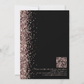 Roos Gouden Glitter op Zwarte QR Code Bruiloft Kaart (Achterkant)