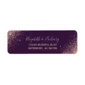 Roos gouden glitter Paarse bruiloft retour adres Etiket (Voorkant)