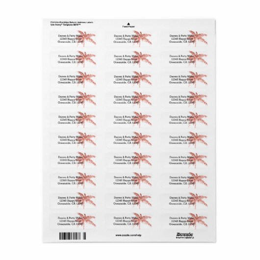 Roos gouden glitter palmboom etiket (Full Sheet)