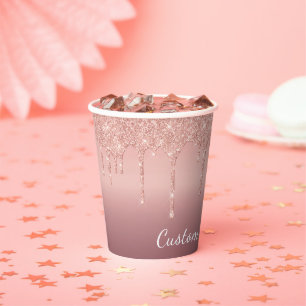 Roos Gouden Glitter Papier Cups met Aangepaste Naa Papieren Bekers