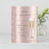 Roos Gouden Glitter Parels & Prosecco Vrijgezellen Kaart (Staand voorkant)