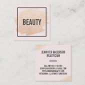 Roos gouden glitter penseelstreek lichtroze beauty vierkante visitekaartje (Voorkant / Achterkant)