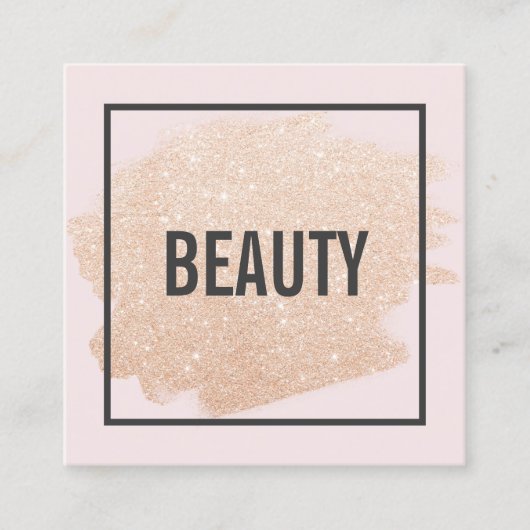 Roos gouden glitter penseelstreek lichtroze beauty vierkante visitekaartje (Voorkant)
