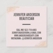 Roos gouden glitter penseelstreek lichtroze beauty vierkante visitekaartje (Achterkant)