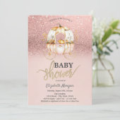 Roos Gouden Glitter Pompoen Carriage Baby shower Kaart (Staand voorkant)