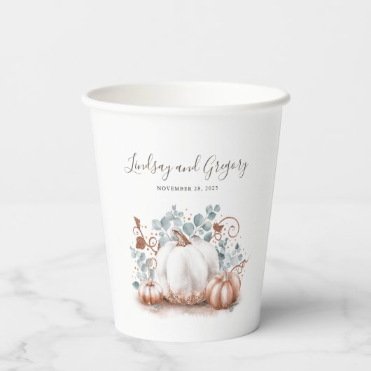 Roos Gouden Glitter Pompoen Elegant Herfst Celebra Papieren Bekers (Achterkant)